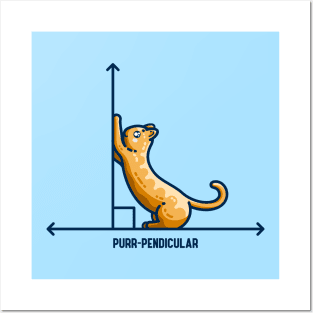 Purr-pendicular Kawaii Cute Cat Maths Posters and Art